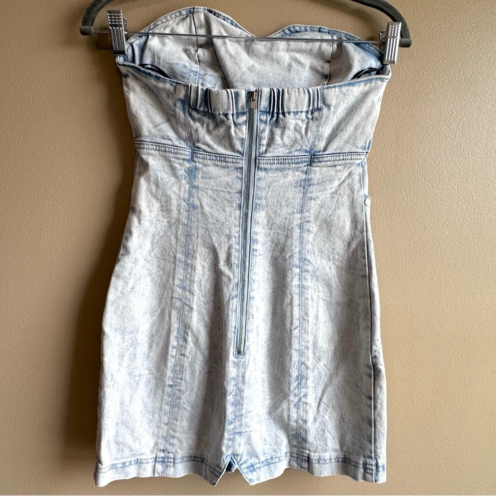 Insight Womens Dress Acid Wash Denim Strapless Sweetheart Pockets Mini Size 6 - Picture 4 of 13